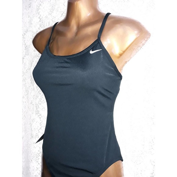 NWT Nike Sz S NESSA Black With White Swish Tank One Piece Swimsuit - Picture 3 of 11
